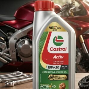 Castrol Activ 10W-30 4T Full Synthetic Motorcycle Engine Oil with Improved Actibond Technology™. Delivers continuous 3X protection for 4-stroke bikes during startup, running, and engine stop.